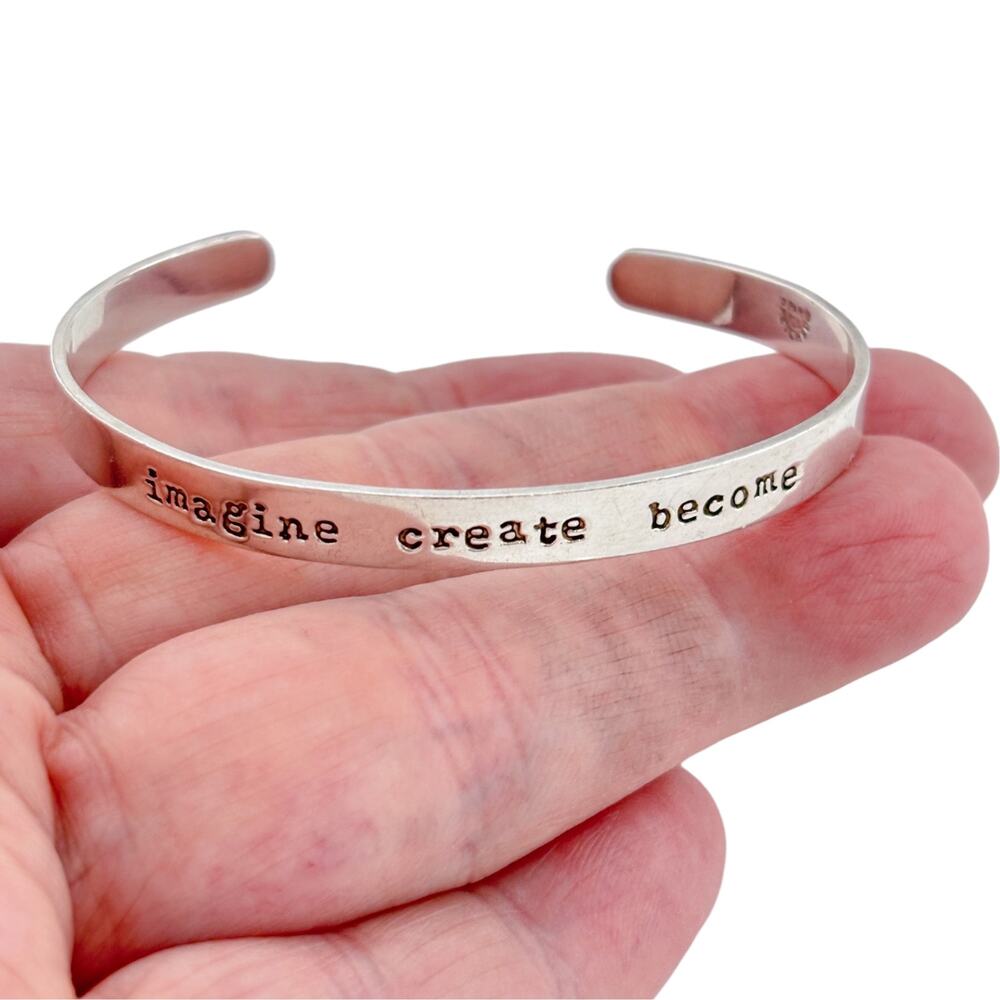 Vintage Sterling Silver 925 Imagine Create Become Cuff Bracelet 6.25 inches